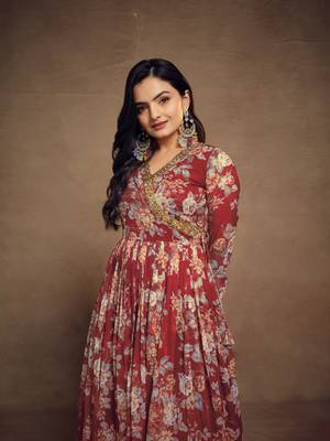Fusionic red gota patti readymade-suits with dupatta 3