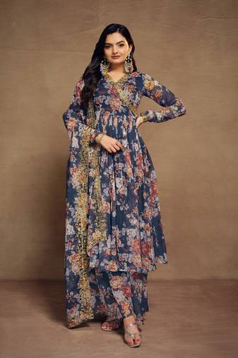 Fusionic navy-blue gota patti readymade-suits with dupatta