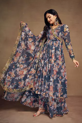 Fusionic navy-blue gota patti readymade-suits with dupatta