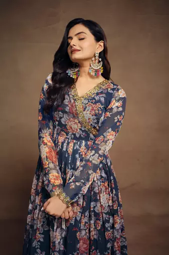 Fusionic navy-blue gota patti readymade-suits with dupatta