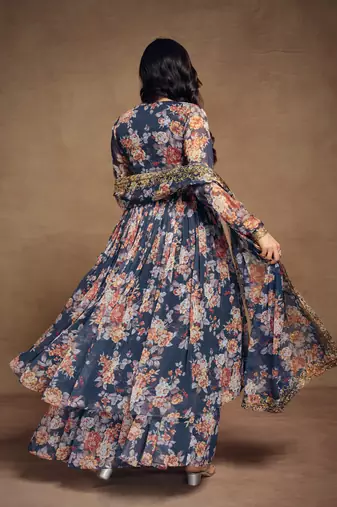 Fusionic navy-blue gota patti readymade-suits with dupatta