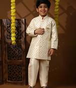 Cream embellished silk indowestern set for boys party,wedding outfits traditional wear