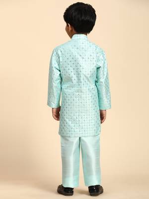 Firozi embellished silk indowestern set for boys party,wedding outfits traditional wear 4