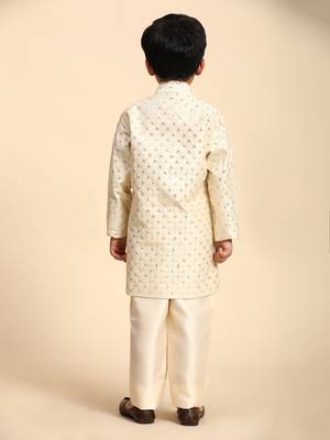 Cream embellished silk indowestern set for boys party,wedding outfits traditional wear 4
