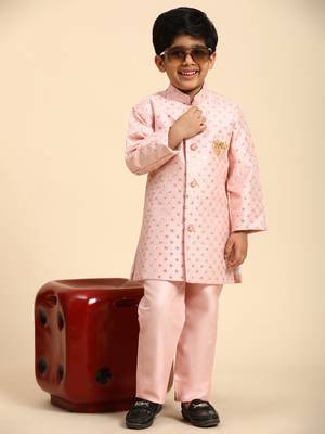 Pink embellished silk indowestern set for boys party,wedding outfits traditional wear 2