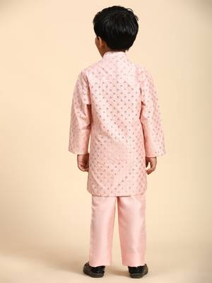 Pink embellished silk indowestern set for boys party,wedding outfits traditional wear 3