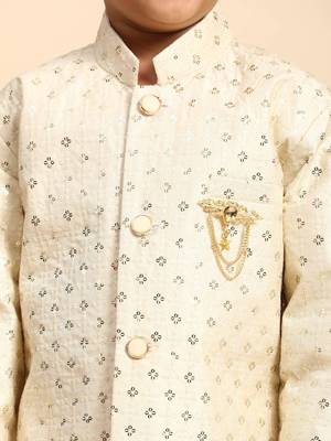 Cream embellished silk indowestern set for boys party,wedding outfits traditional wear 5