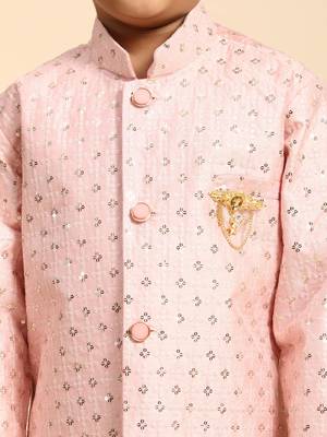Pink embellished silk indowestern set for boys party,wedding outfits traditional wear 5