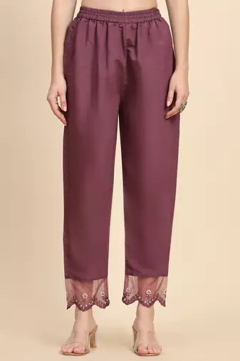 Trendmalls Women's Satin Silk Embroidery Salwar Suit Kurta Pant with Dupatta Set