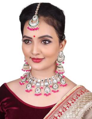 Indian bollywood  tradtional gold plated bridal kundan choker wedding earring necklace jewellery set 1