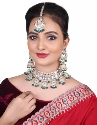  Tradtional Gold Plated Bridal Kundan Choker Wedding Earring Necklace Jewellery Set 1