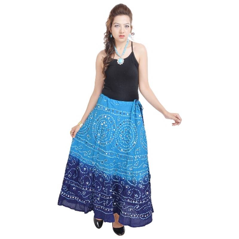 Mirror Work Bandhej Rajasthani Cotton Skirt