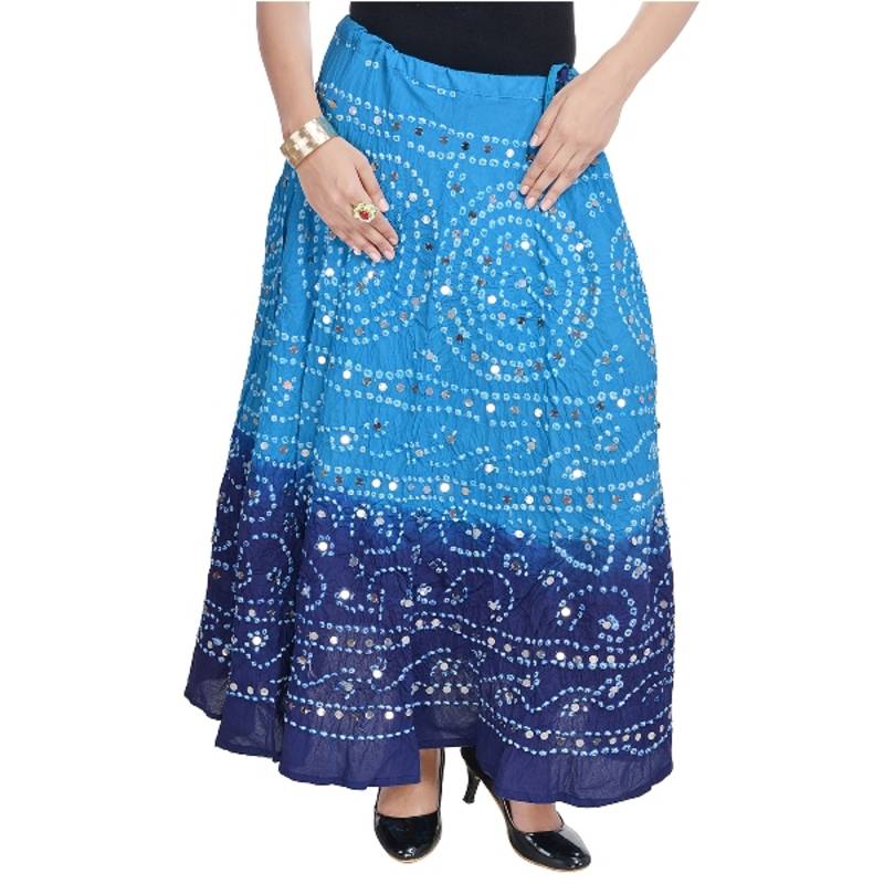 Mirror Work Bandhej Rajasthani Cotton Skirt