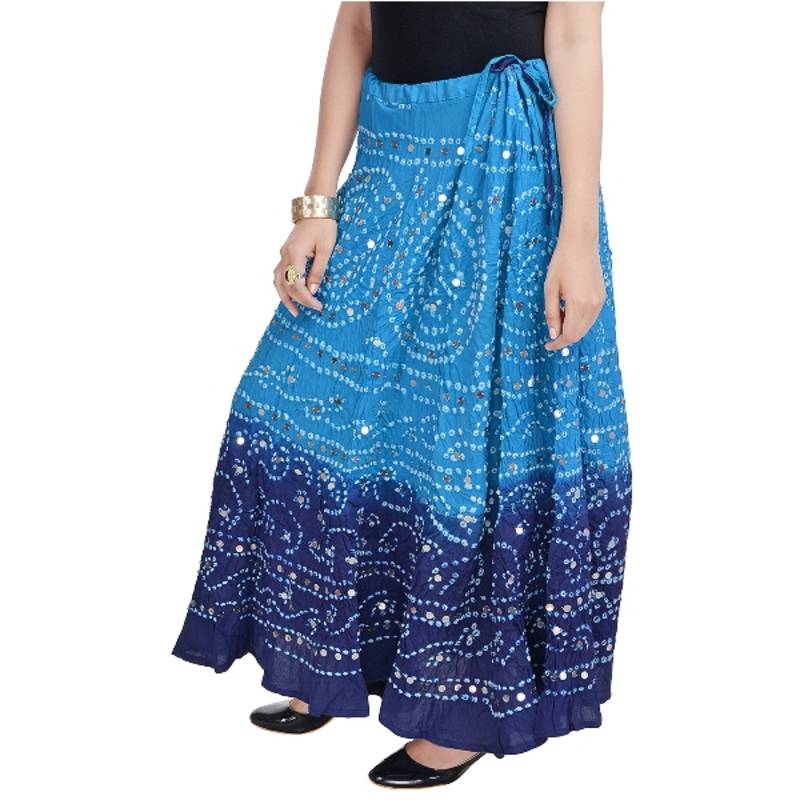Mirror Work Bandhej Rajasthani Cotton Skirt