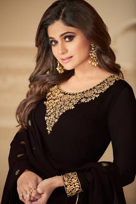 Black Embroidered Georgette  Anarkali Lehenga Suit. Free size full stitched Up To 42" Size 2
