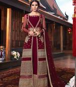 Maoon Embroidered Georgettet Semi Stitched Straight Suit. Up To 42" Size