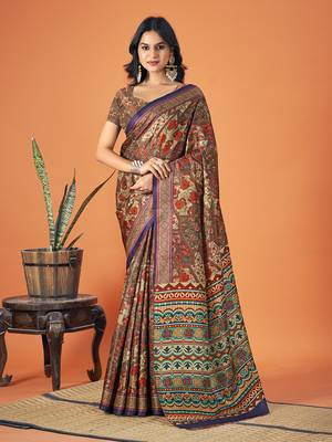 Sangam Prints Multi Color Pashmina Digital Print Party Wear  Pashmina Saree 1