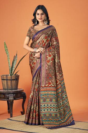 Sangam Prints Multi Color Pashmina Digital Print Party Wear  Pashmina Saree