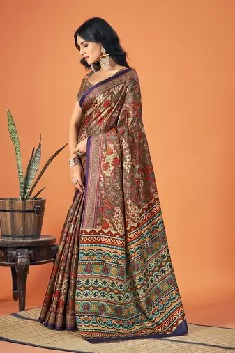 Sangam Prints Multi Color Pashmina Digital Print Party Wear  Pashmina Saree