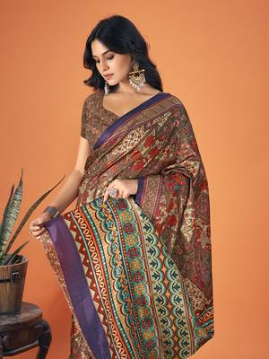 Sangam Prints Multi Color Pashmina Digital Print Party Wear  Pashmina Saree 4