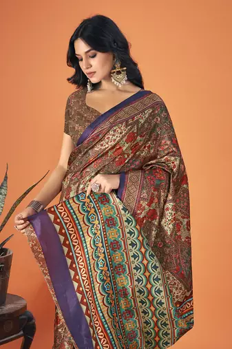Sangam Prints Multi Color Pashmina Digital Print Party Wear  Pashmina Saree