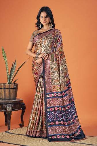Sangam Prints Multi Color Pashmina Digital Print Party Wear  Pashmina Saree