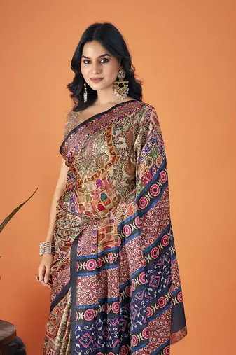 Sangam Prints Multi Color Pashmina Digital Print Party Wear  Pashmina Saree