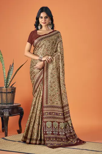 Sangam Prints Multi Color Pashmina Digital Print Party Wear  Pashmina Saree