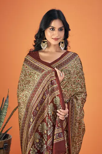 Sangam Prints Multi Color Pashmina Digital Print Party Wear  Pashmina Saree