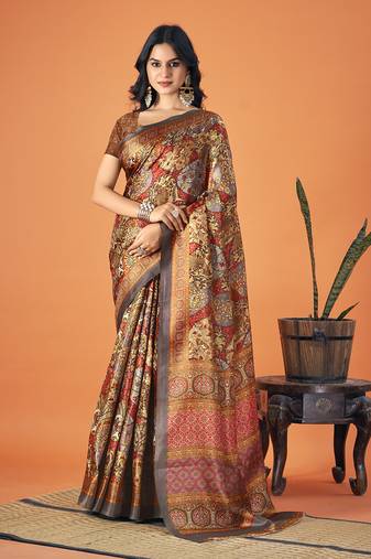 Sangam Prints Multi Color Pashmina Digital Print Party Wear  Pashmina Saree