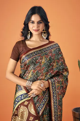 Sangam Prints Multi Color Pashmina Digital Print Party Wear  Pashmina Saree