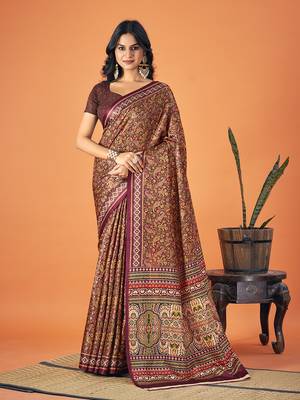 Sangam Prints Multi Color Pashmina Digital Print Party Wear  Pashmina Saree 1