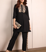 Women's Embroidery Co-ord Set Rayon (Black)