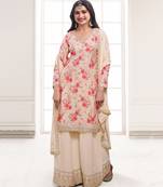 Prachi Desai's Elegant White Floral Printed Straight Suit Set For Women Pakistani Style