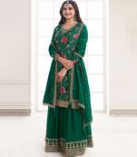 Prachi Desai's Elegant Green Floral Printed Straight Suit Set For Women Pakistani Style