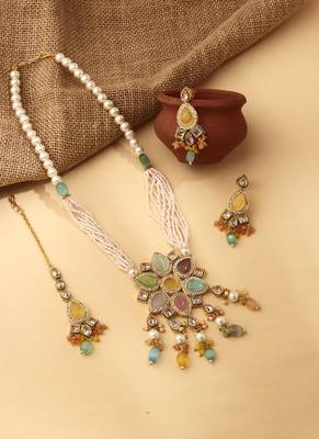 Multicolored Necklace Set with Earrings and Maang Tikka 1