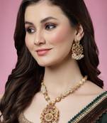 Mansiyaorange matte gold marron color temple theme peacock chain pendant with earrings