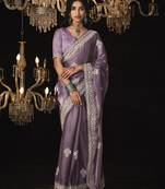 Lilac colour tissue silk embroidered sarees