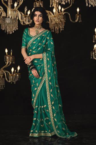Stunning green colour tissue silk partywear sarees 2024
