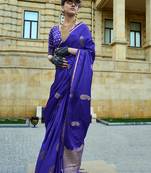 Royal Blue Colour Satin Handloom Silk Blend Festival Saree