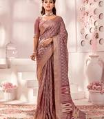 Dark mauve colour handloom silk blend printed lightweight saree