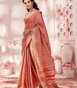 Rust colour handloom silk blend printed lightweight saree