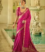 Magenta Colour Satin Silk Blend Sarees With Traditional Motifs
