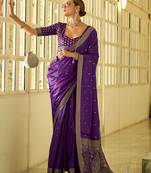 Dark Violet Colour Satin Silk Blend Sarees With Traditional Motifs