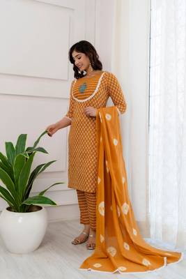 Yellow Printed Kurta set 3