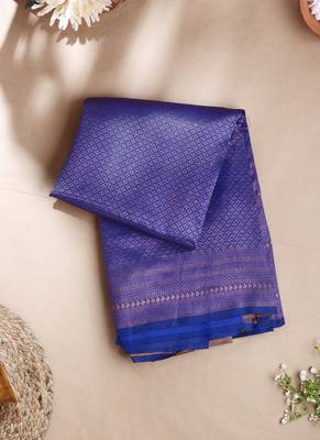 Art Silk Navy Blue Printed Saree With Blouse 3
