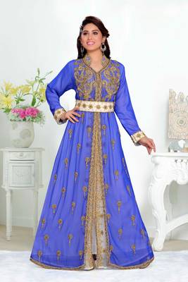 Royal-Blue color Handmade Moroccan Kaftan with hijjab 1