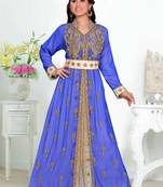 Royal-Blue color luxurious Handmade Moroccan Kaftan with hijjab