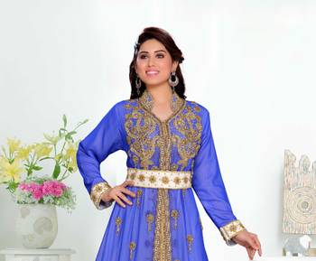 Royal-Blue color Handmade Moroccan Kaftan with hijjab 2