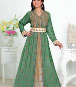 Dark-Green color luxurious Handmade Moroccan Kaftan with hijjab